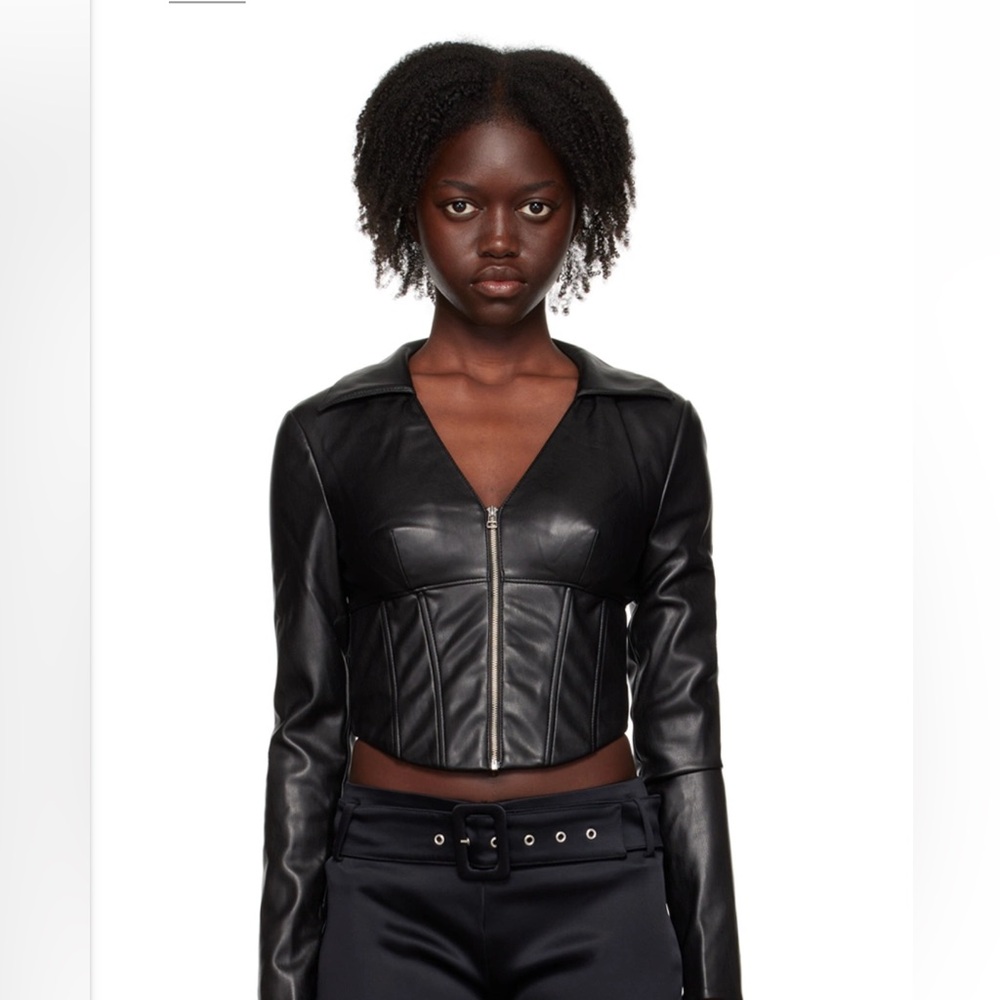 STAUD Black Cropped Leather Zip Jacket